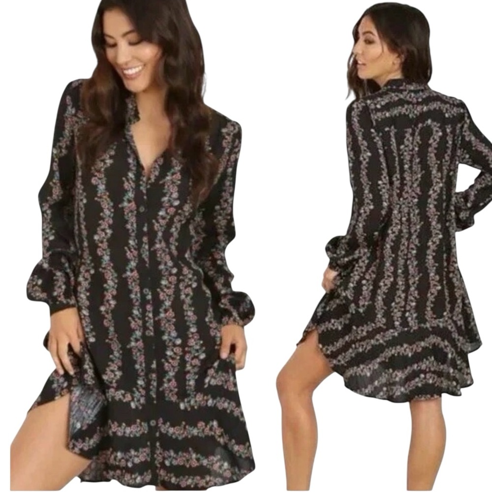 Free People Button Down Shirt Dress, Retro Floral
